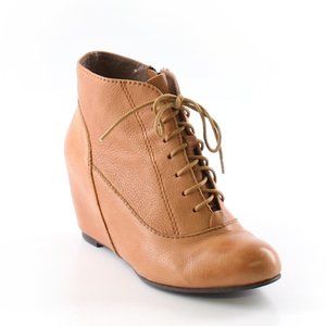 All Black caramel leather wedge booties